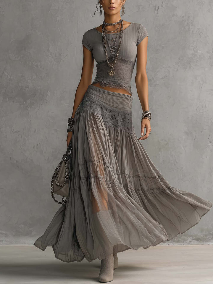 Alana | Elegant Lace Top With Pleated Skirt