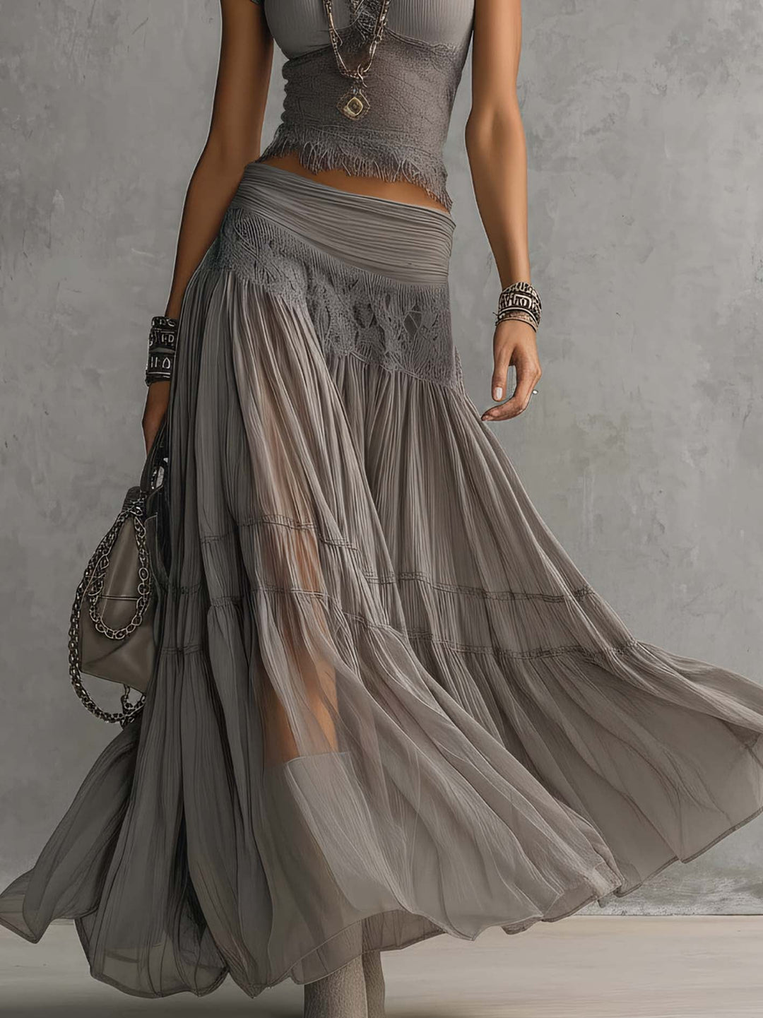 Alana | Elegant Lace Top With Pleated Skirt