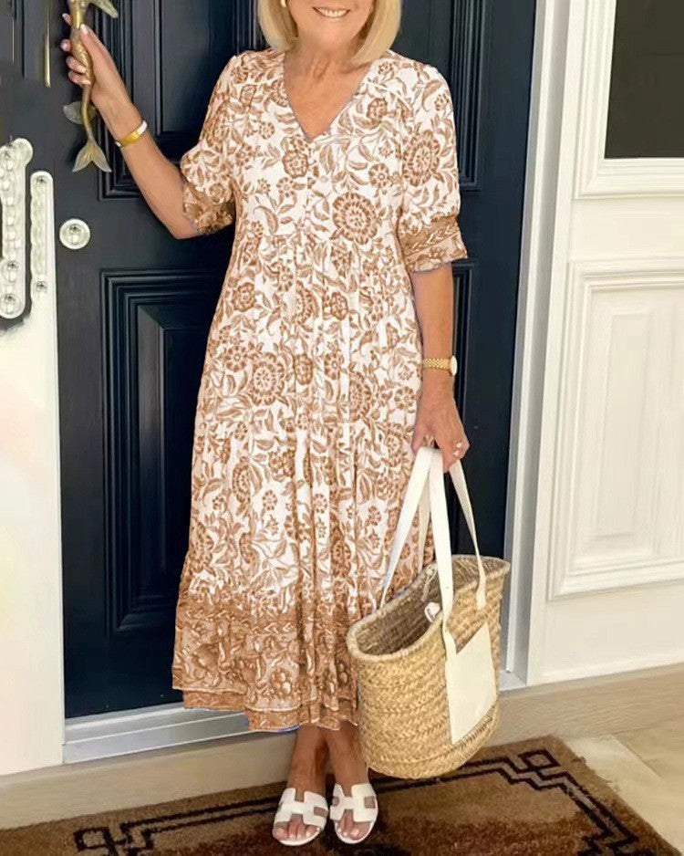 Keisha | Elegant V-Neck Floral Dress