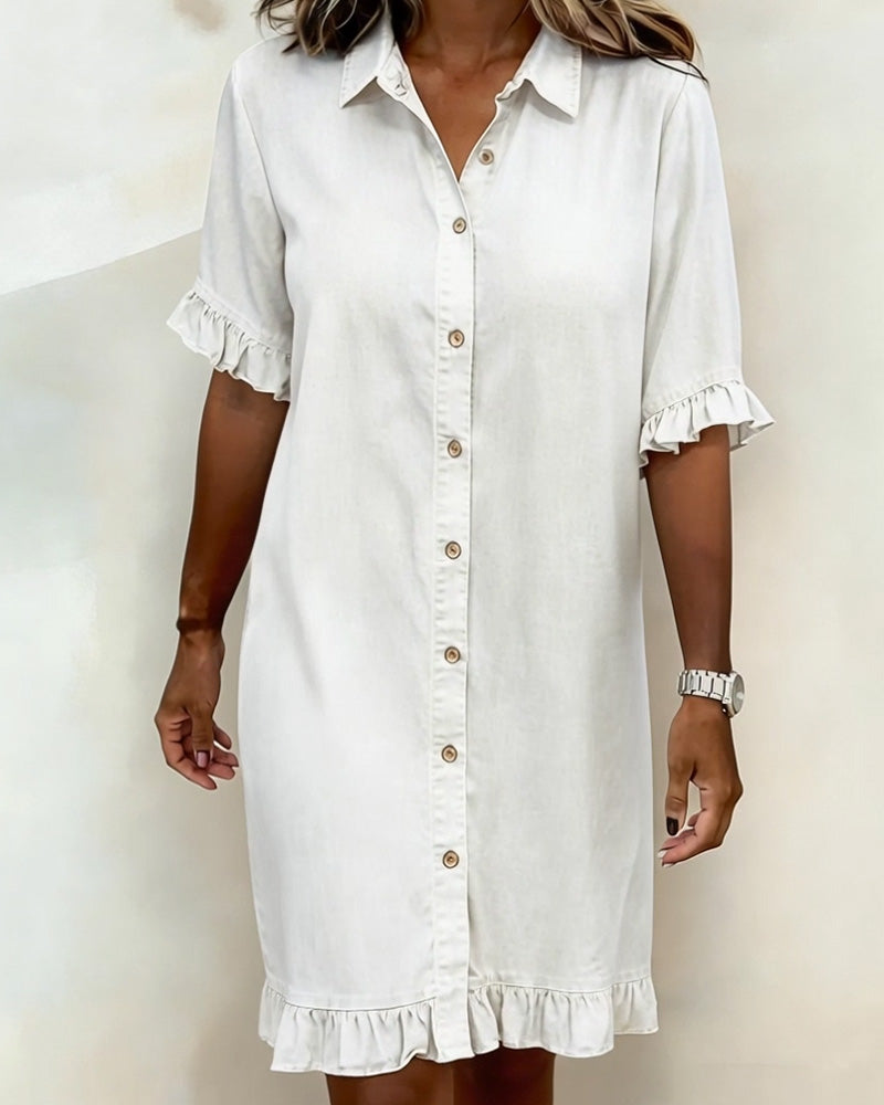 Mannie | Classic knee-length denim dress with ruffles