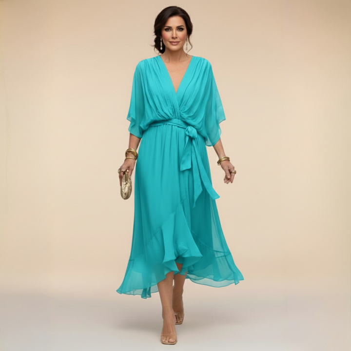 Natalie | Chiffon Dress with V-Neck