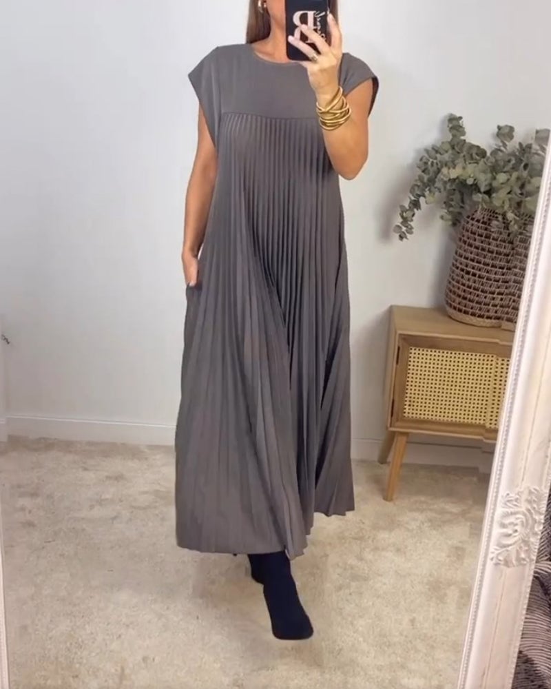 Olive | Timeless Pleated Sleeveless Dress
