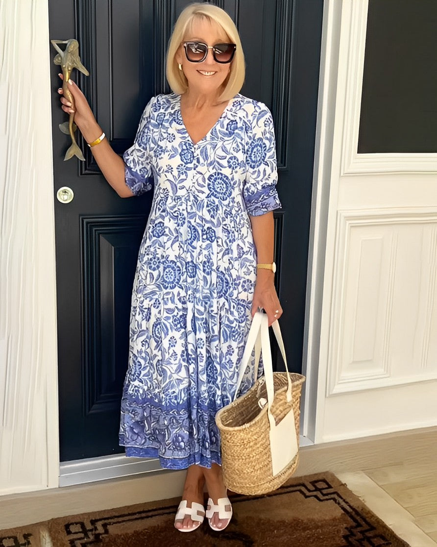 Keisha | Elegant V-Neck Floral Dress