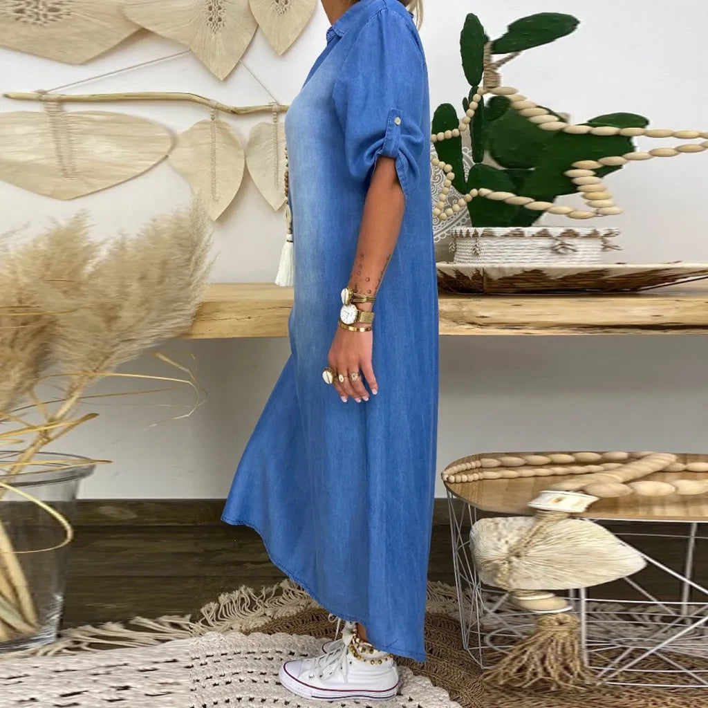 Elena | Long Denim Dress with Side Split