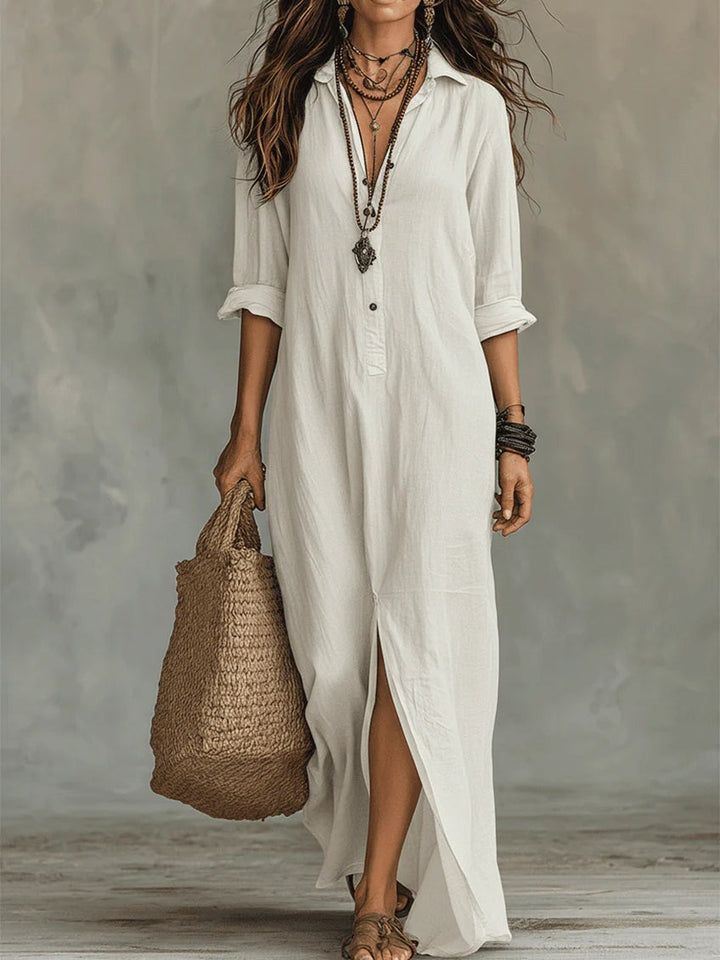Soline™ | Black Maxi Dress with Buttons