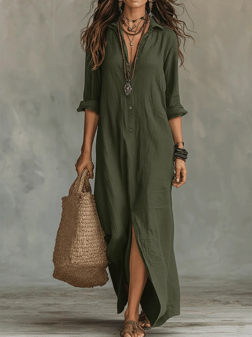 Soline™ | Black Maxi Dress with Buttons