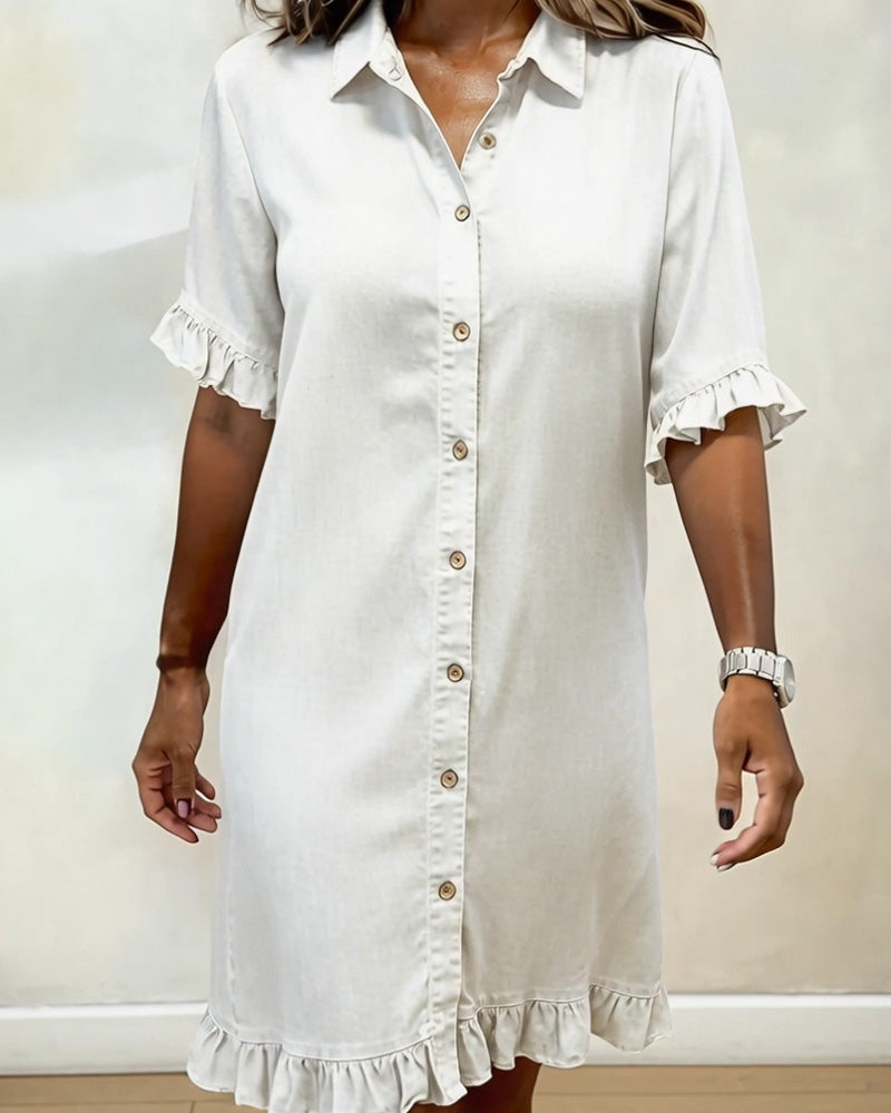 Mannie | Classic knee-length denim dress with ruffles