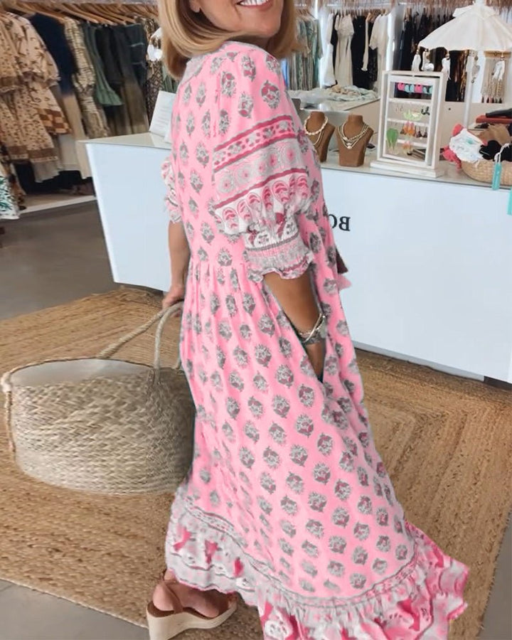 Wanda | Boho Midi Dress with Fringes