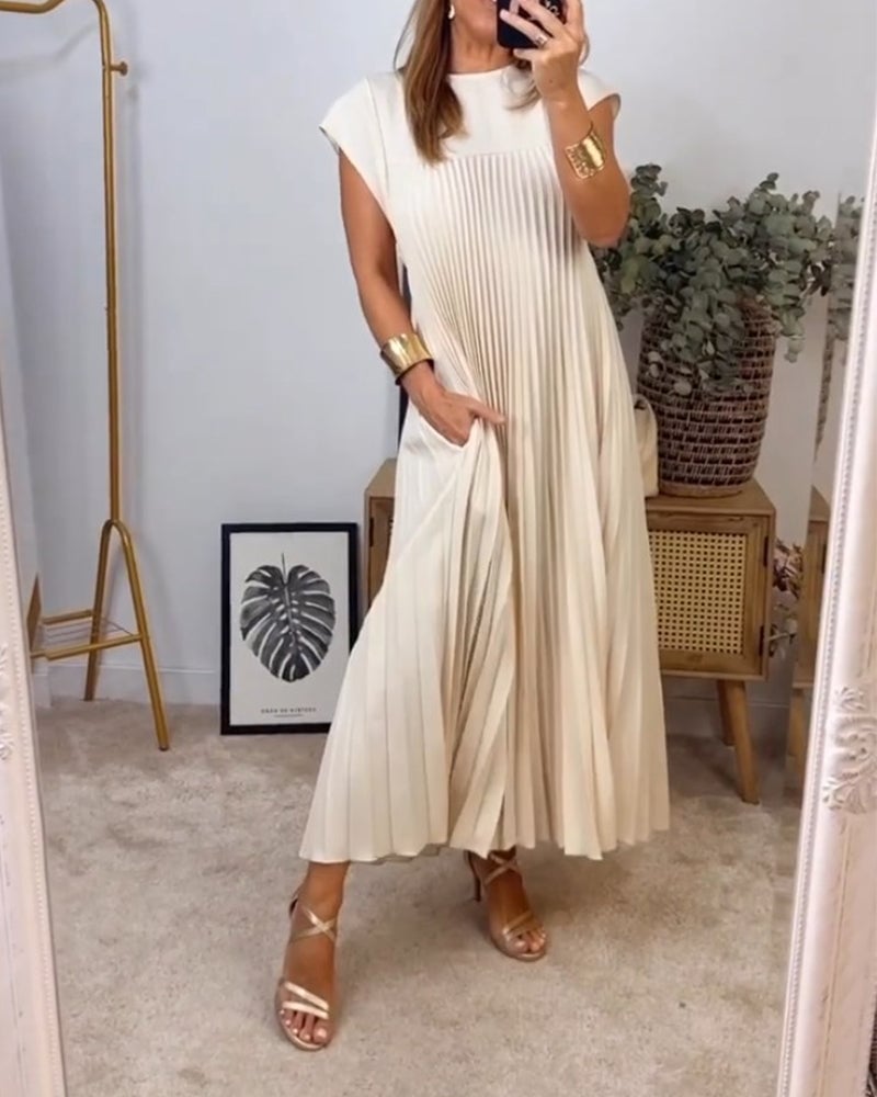 Olive | Timeless Pleated Sleeveless Dress