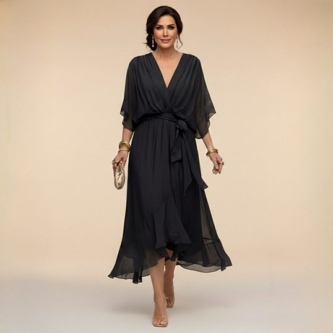 Natalie | Chiffon Dress with V-Neck