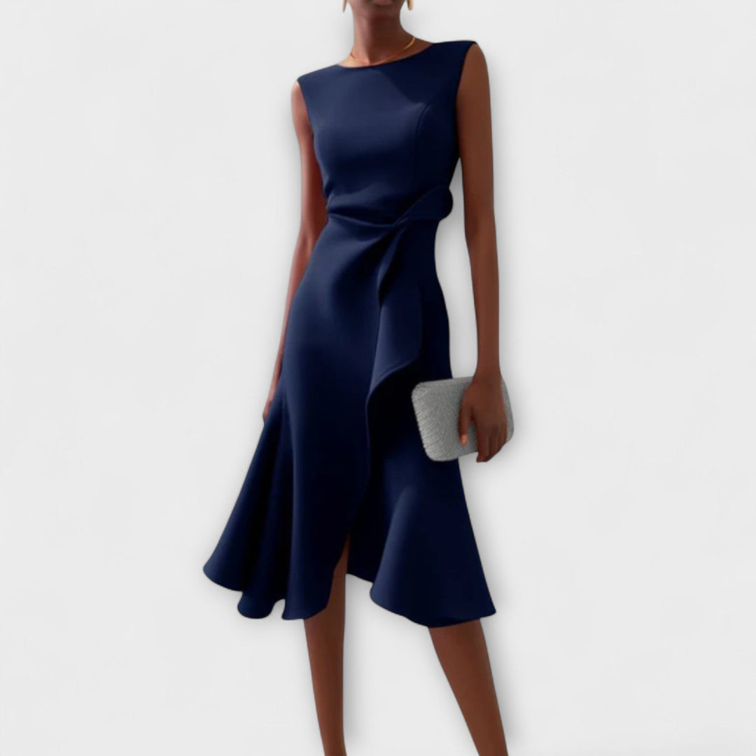 Julia | Draped Asymmetric Midi Dress