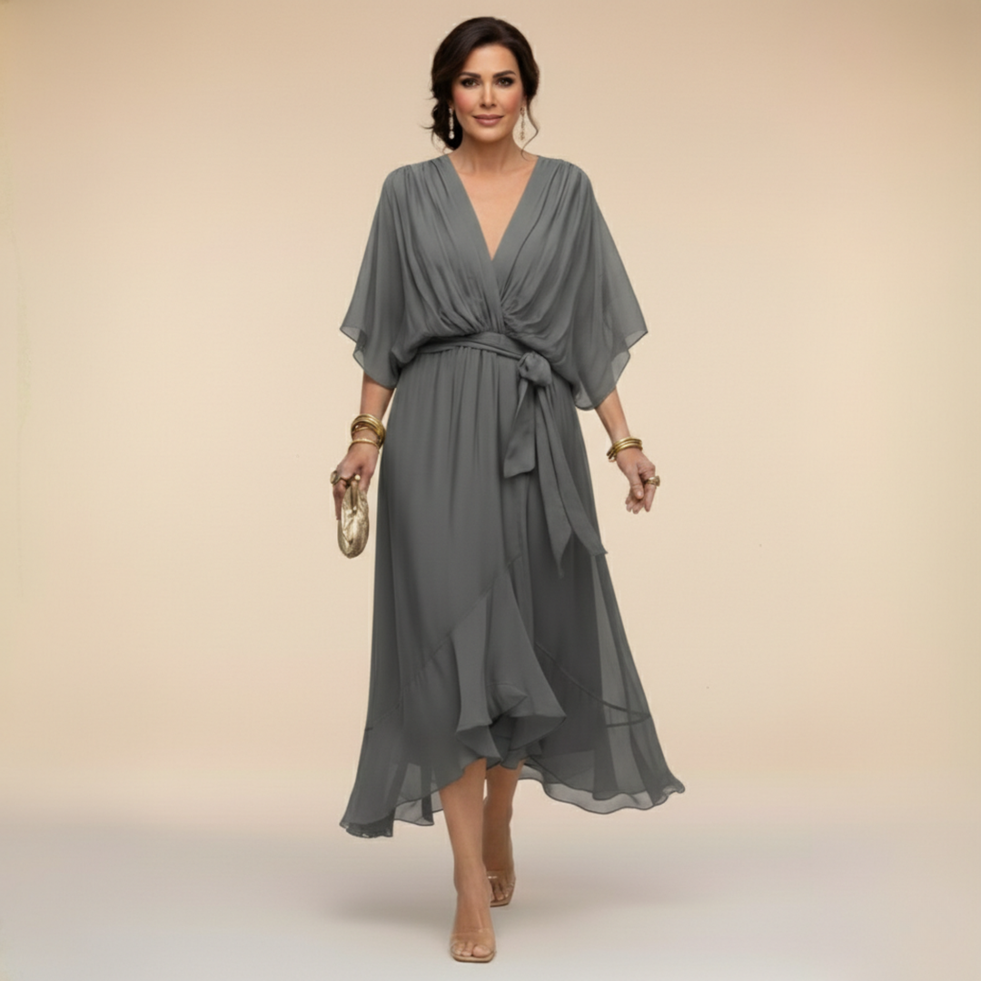 Natalie | Chiffon Dress with V-Neck