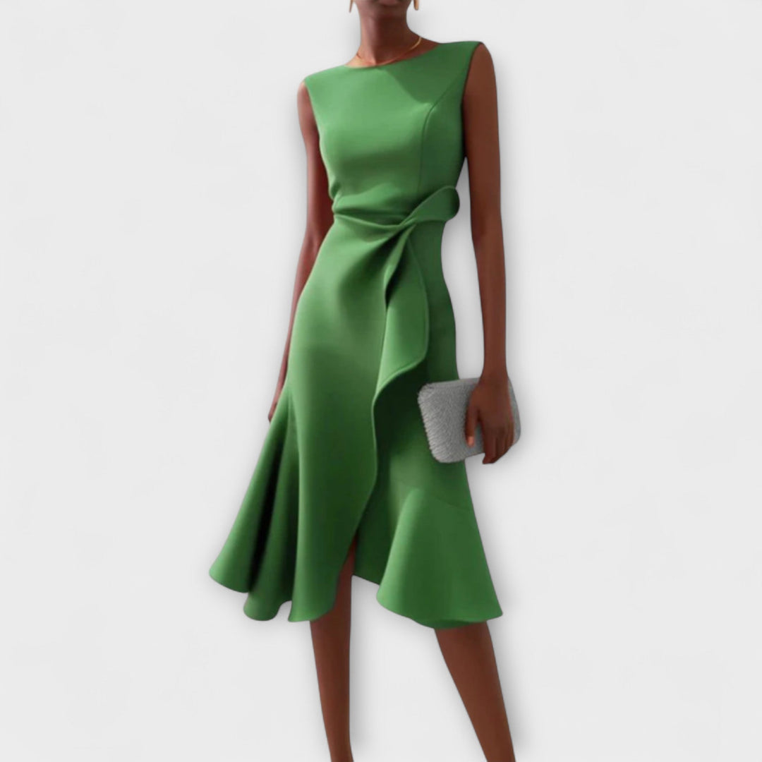 Julia | Draped Asymmetric Midi Dress