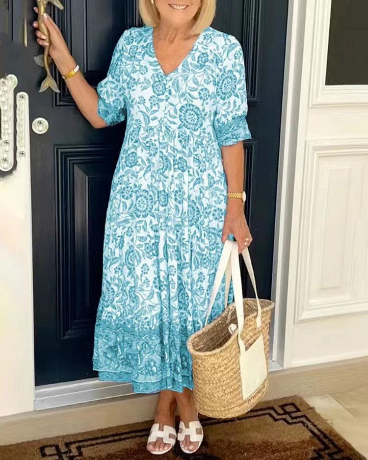 Keisha | Elegant V-Neck Floral Dress