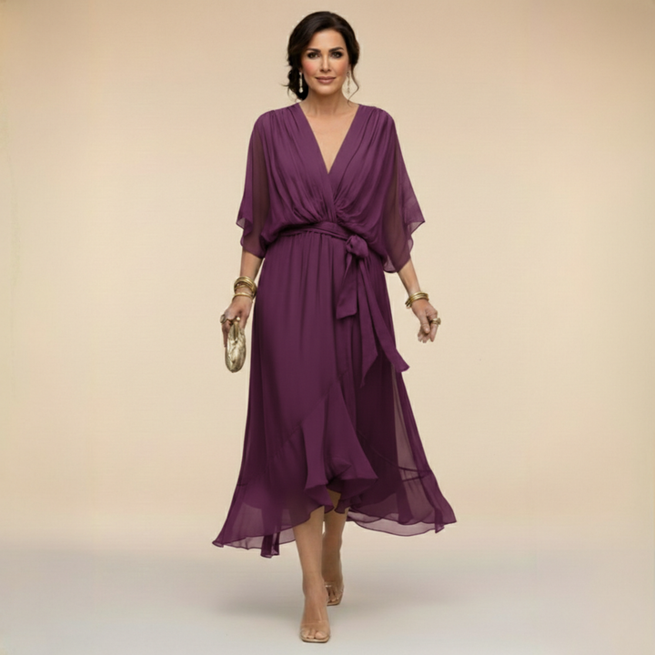 Natalie | Chiffon Dress with V-Neck
