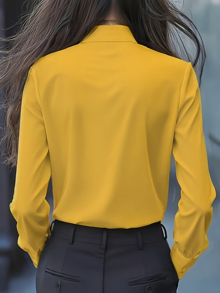 Rachel | Long Sleeve Button Up Blouse With Ruffled Bow