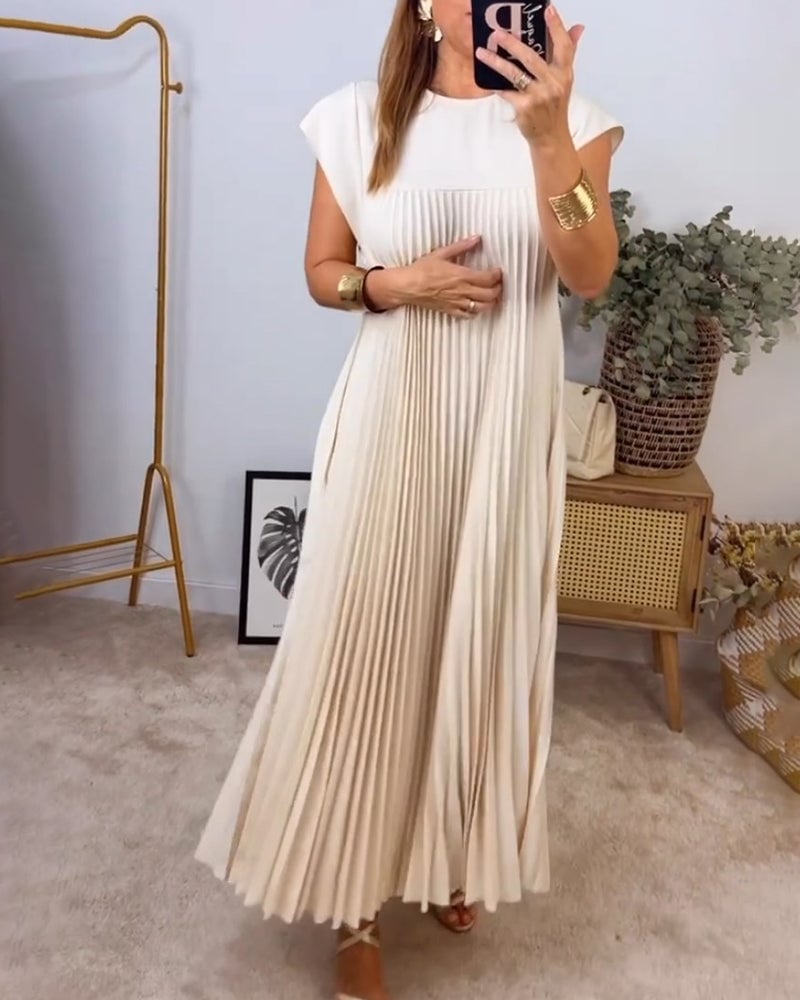 Olive | Timeless Pleated Sleeveless Dress