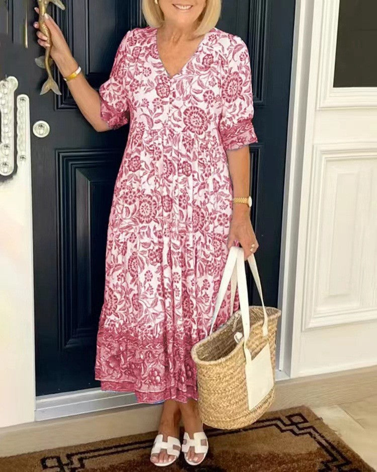 Keisha | Elegant V-Neck Floral Dress