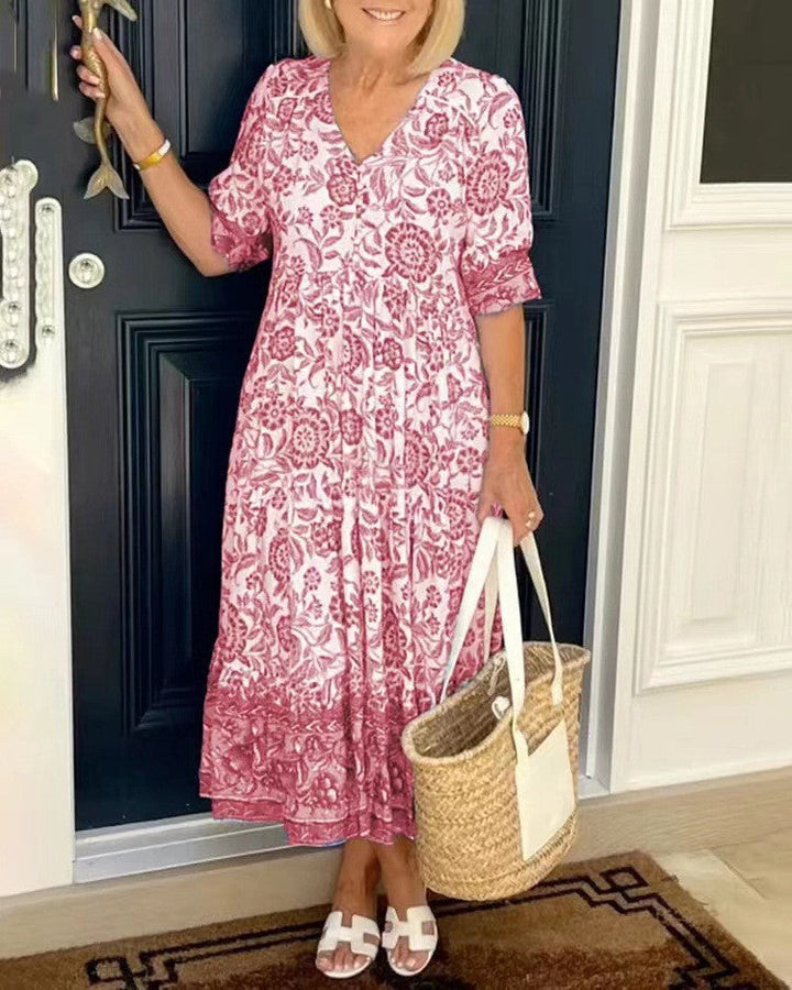 Keisha | Elegant V-Neck Floral Dress