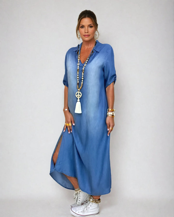 Elena | Long Denim Dress with Side Split