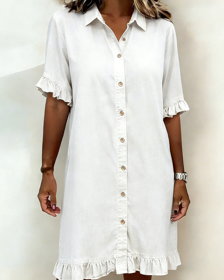 Mannie | Classic knee-length denim dress with ruffles