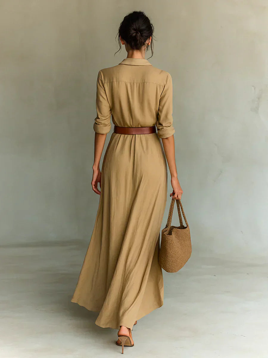 Camille™ | Maxi Dress with Collar and Waist Belt