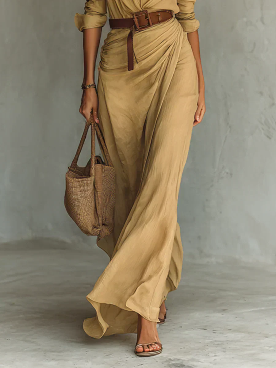 Camille™ | Maxi Dress with Collar and Waist Belt