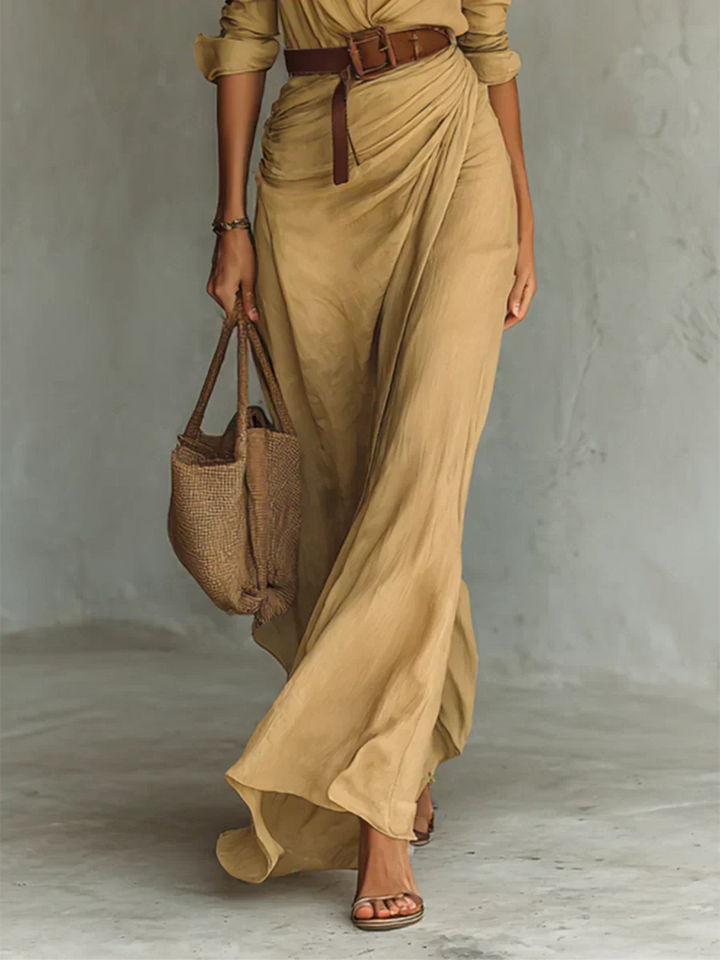 Camille™ | Maxi Dress with Collar and Waist Belt