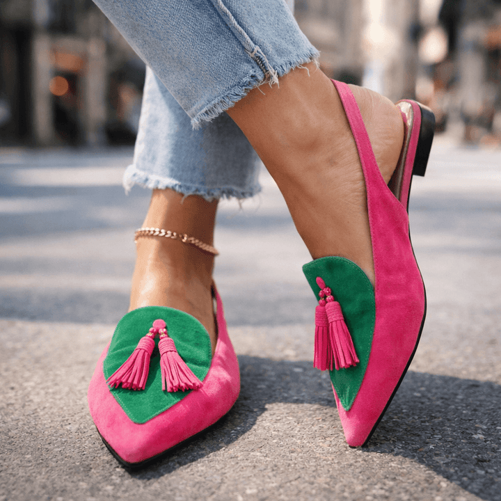 Maria | Sophisticated tassel slingback flat sandal