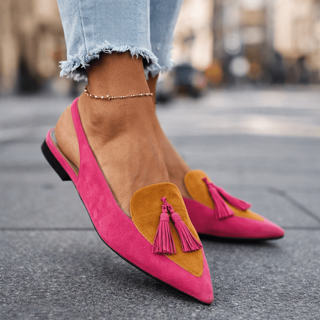 Maria | Tassel slingback flat sandal with fringe