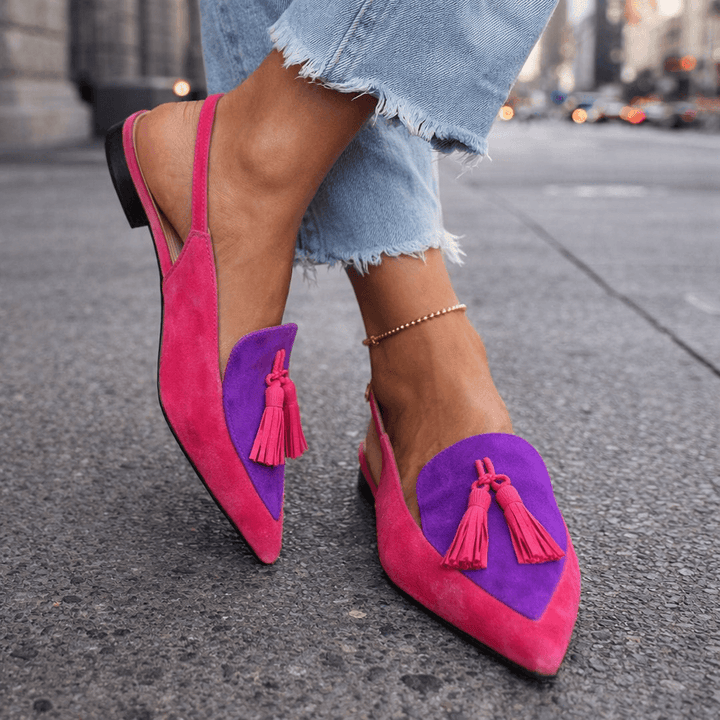 Maria | Sophisticated tassel slingback flat sandal