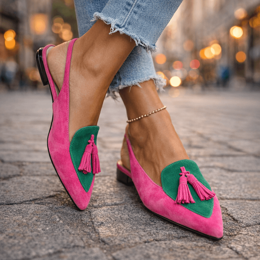 Maria | Sophisticated tassel slingback flat sandal