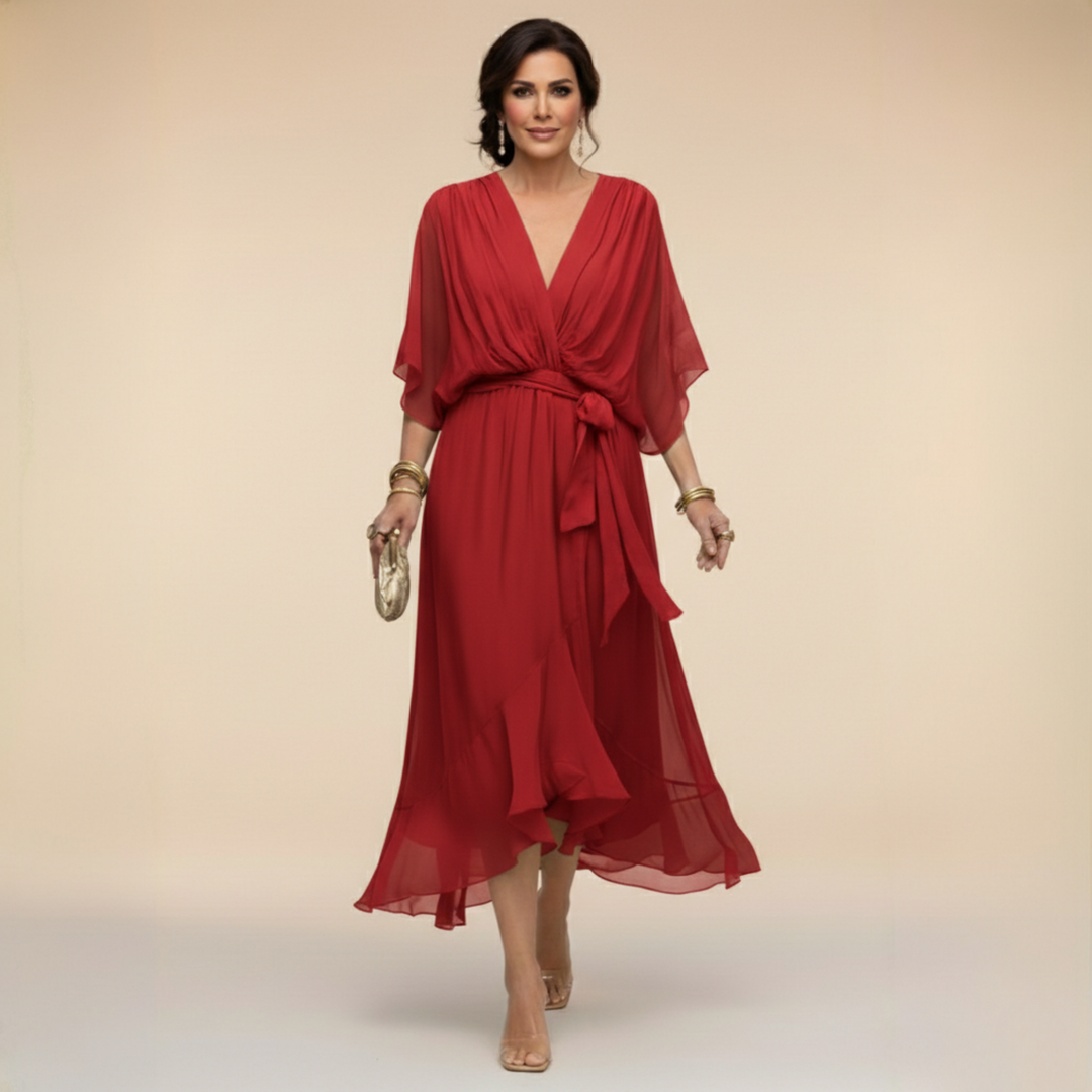 Natalie | Chiffon Dress with V-Neck