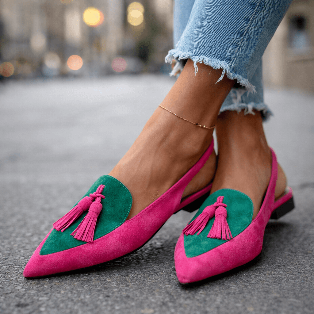 Maria | Tassel slingback flat sandal with fringe