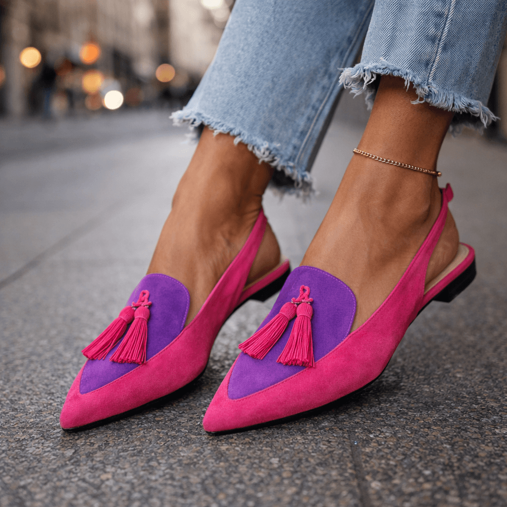 Maria | Sophisticated tassel slingback flat sandal