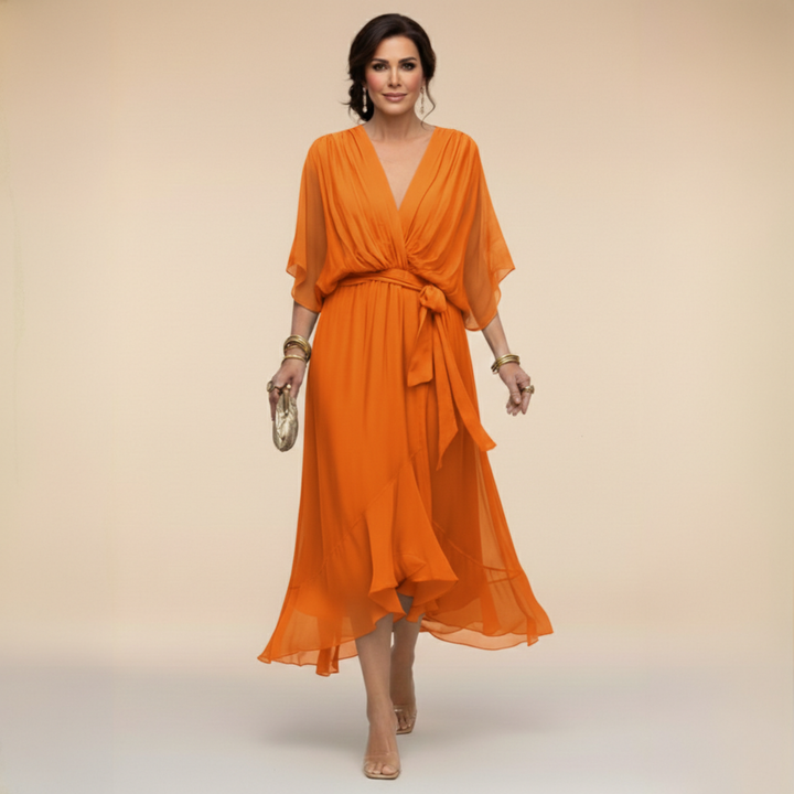 Natalie | Chiffon Dress with V-Neck