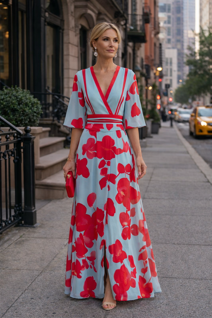 Evelyn | Floral Spring Dress with V-Neck