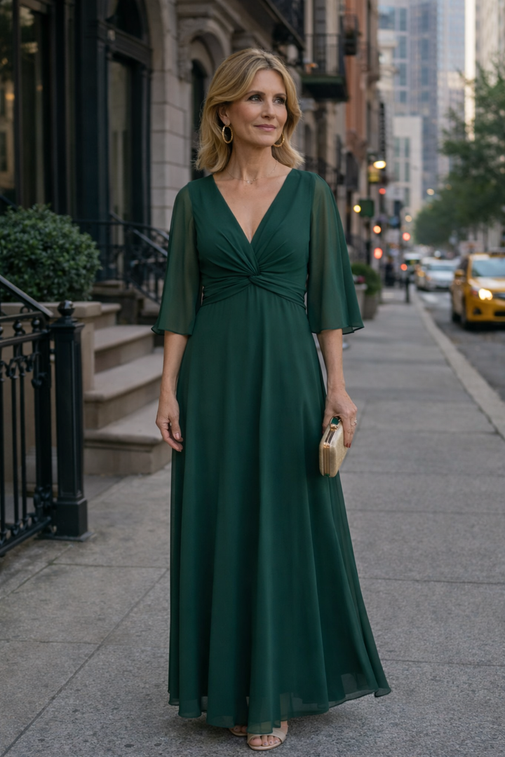 Elizabeth - Chiffon Dress with V-Neck