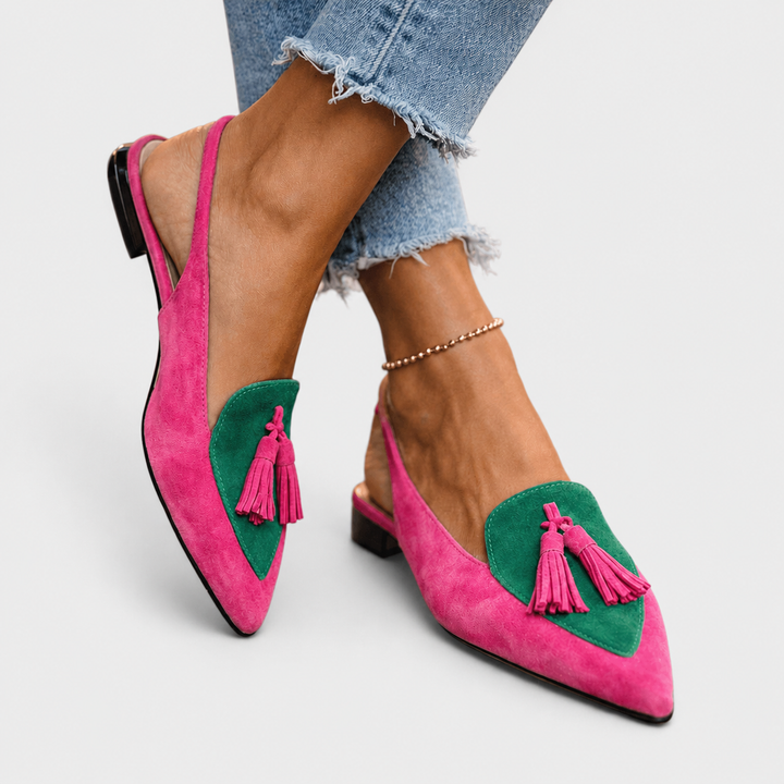 Maria | Tassel slingback flat sandal with fringe