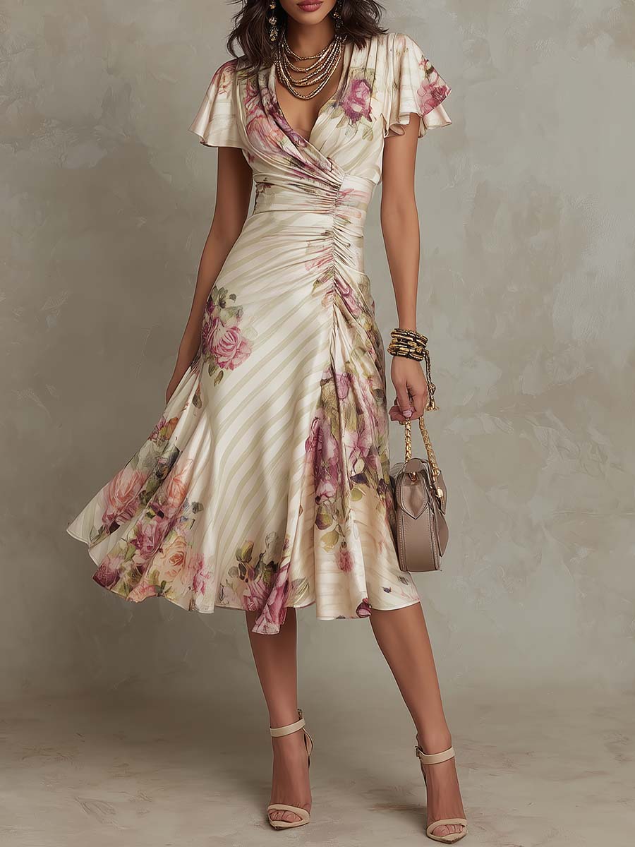 Wanda | Elegant Draped Floral Dress