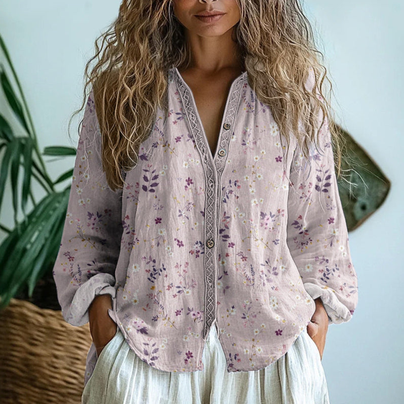 Valeria | Vintage Blouse with Leaf Print
