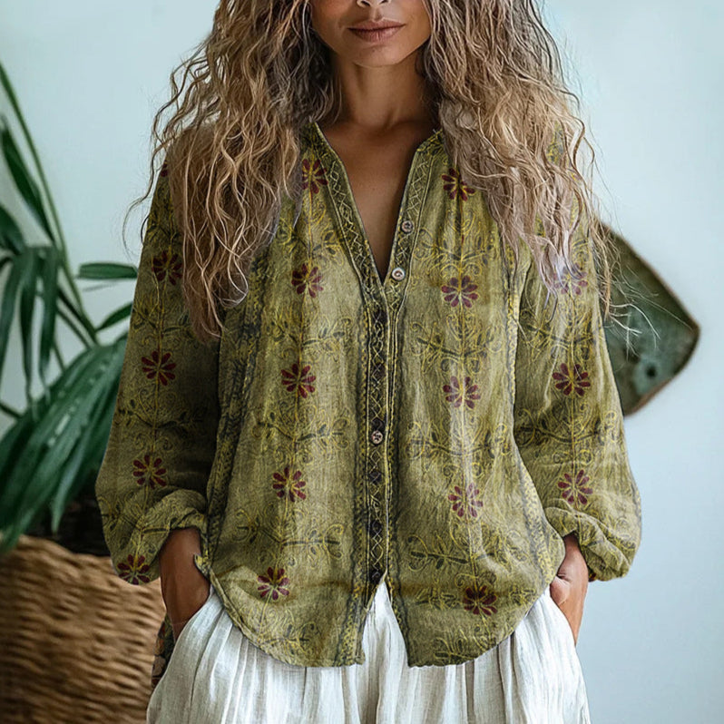 Valeria | Vintage Blouse with Leaf Print
