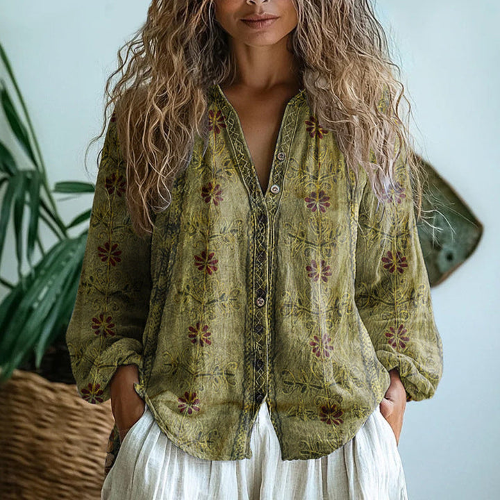 Valeria | Vintage Blouse with Leaf Print