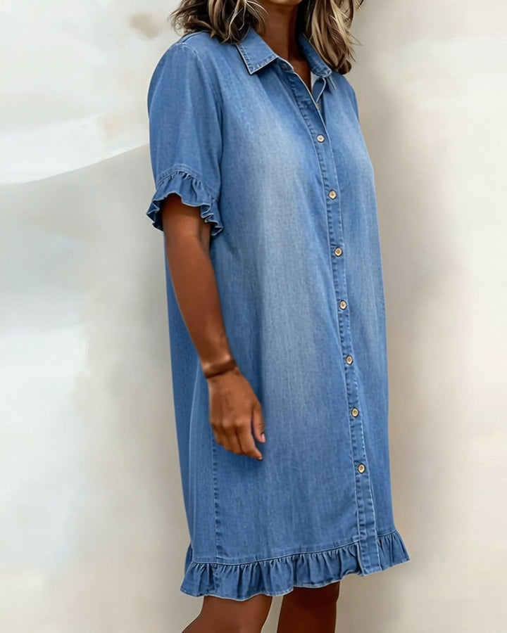 Mannie | Classic knee-length denim dress with ruffles