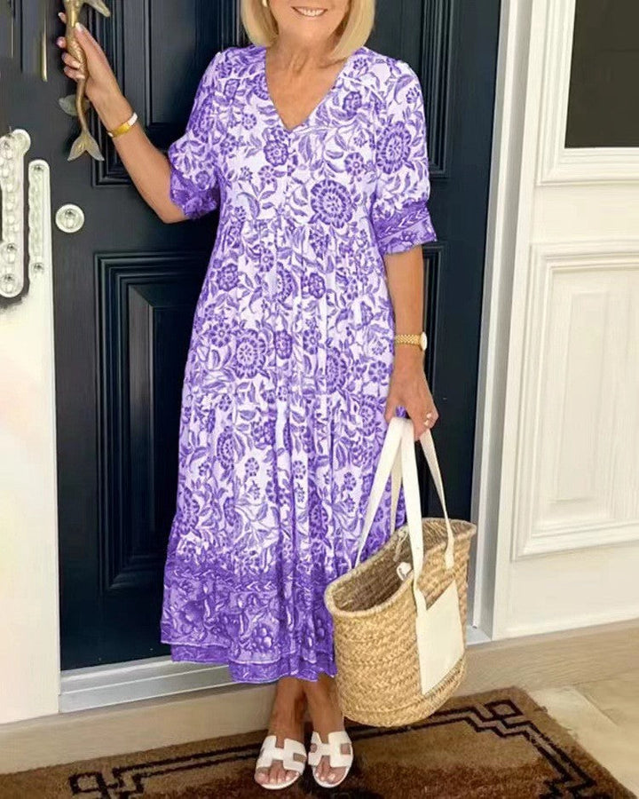 Keisha | Elegant V-Neck Floral Dress