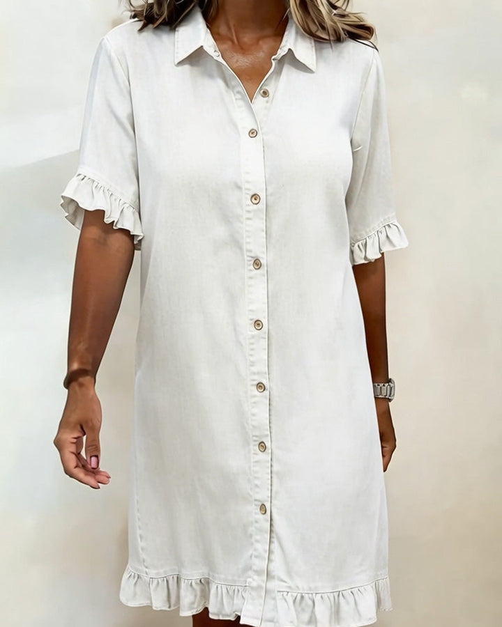 Mannie | Classic knee-length denim dress with ruffles