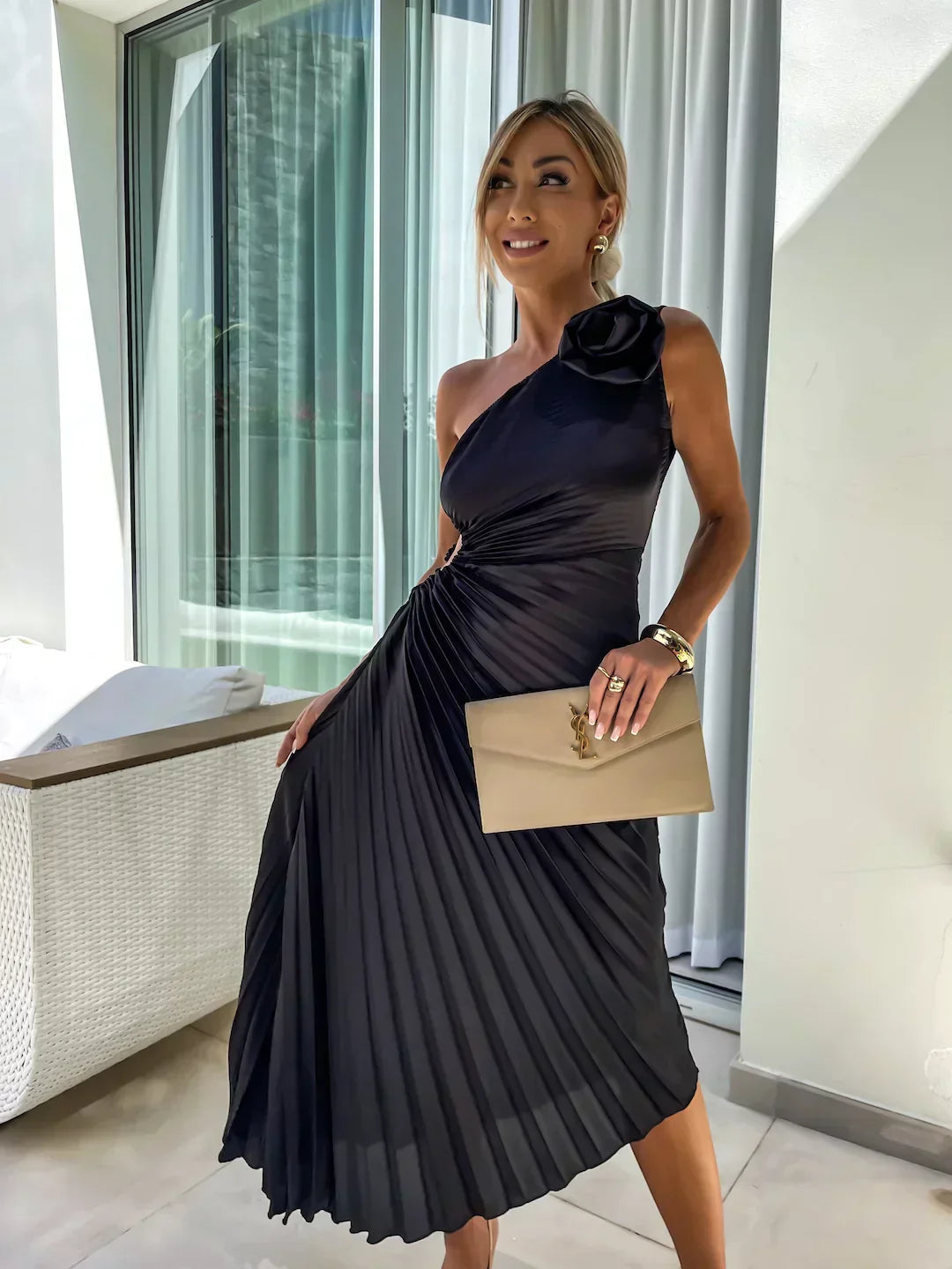 Eya™ | Elegant One-Shoulder Floral Maxi Dress