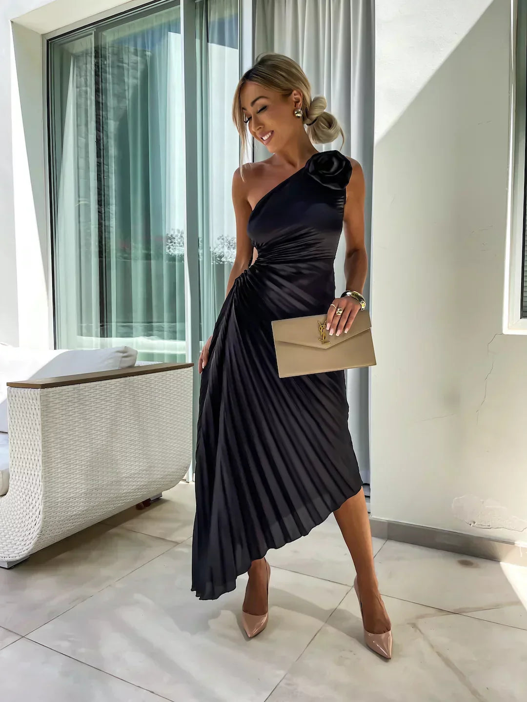 Eya™ | Elegant One-Shoulder Floral Maxi Dress
