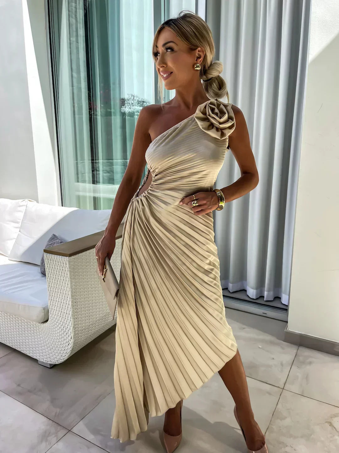 Eya™ | Elegant One-Shoulder Floral Maxi Dress