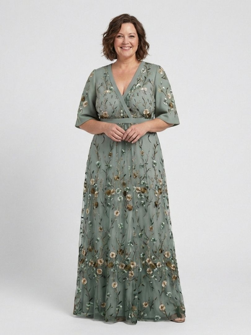 Isadora | Elegant Embroidered Mesh Maxi Dress